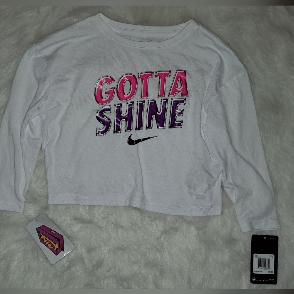 Nike Kids White and Pink 'Gotta Shine' Long Sleeve Top